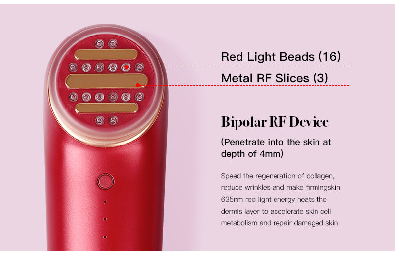 Lift Care 3-In-1 Skin tightening device w/ Duo red and blue led light therapy for face facial heating rejuvenation massager includes hyaluronic toner Gel