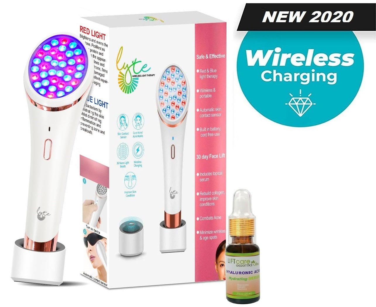 Lyte Wireless LED Light Therapy w/Hylauronic Serum