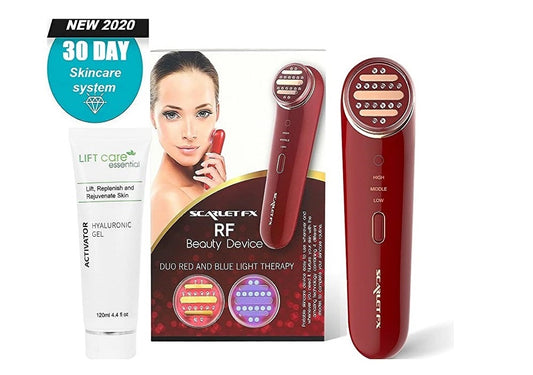 Lift Care  3-In-1 Skin tightening device w/ Duo red and blue led light therapy for face facial heating rejuvenation massager includes hyaluronic toner Gel