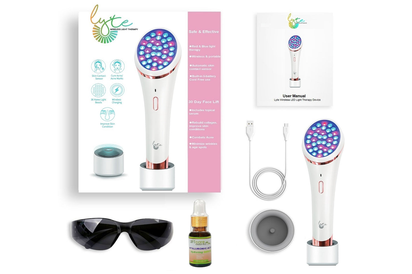 Lyte Wireless LED Light Therapy w/Hylauronic Serum